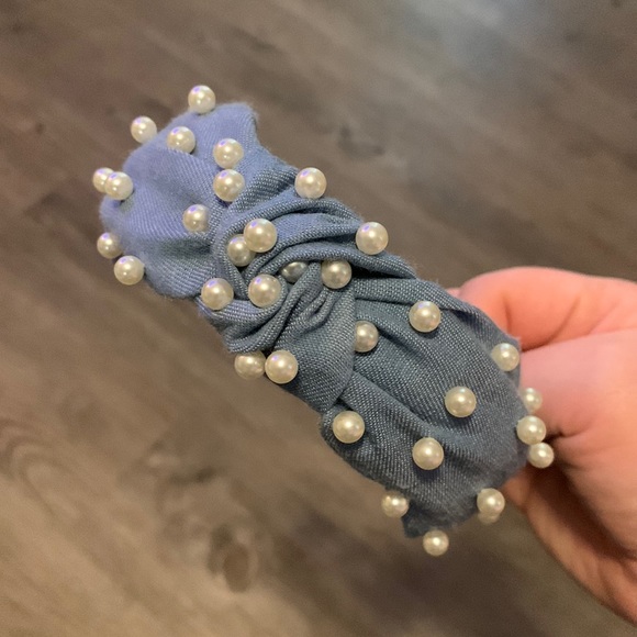 Denim and Pearl Chambray Headband - Picture 2 of 2